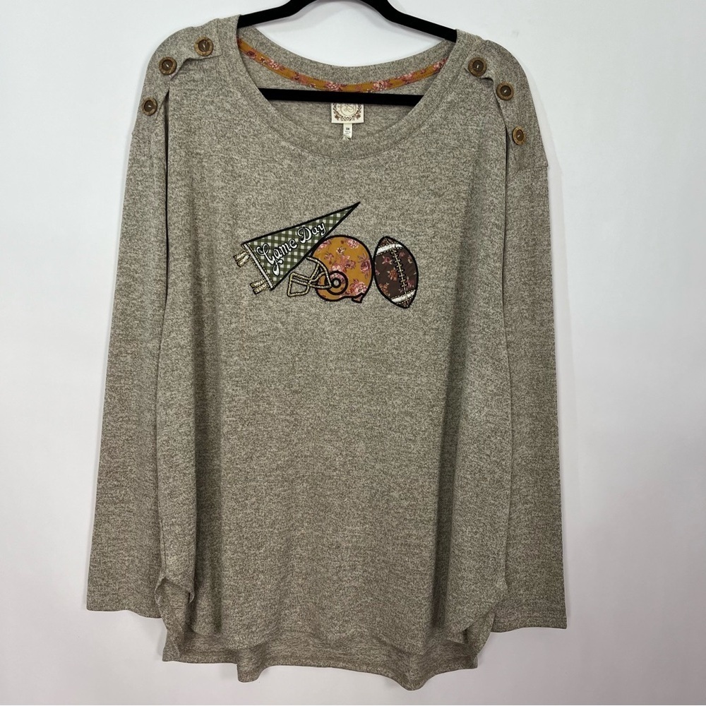 Football Lightweight Heathered Tan Game Day Sweater with Brown Buttons Sz 3X NWT